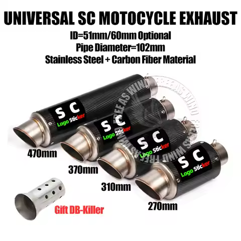 270/310/370mm Universal 51mm Carbon Fiber SC Exhaust Muffler Escape for S1000RR CBR300/1000 R6 Z800/
