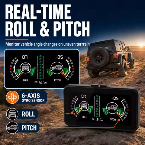 Off‑Road Inclinometer, Car Slope Meter, Real‑Time Roll Pitch Angle Gauge for 4x4 SUV Truck Off‑Road 