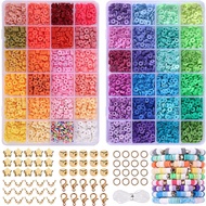 5000pcs Clay Beads Bracelet Making Kit, 48 Colors Flat Round Clay Heishi Beads Set for Jewelry Brace