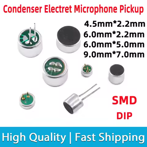 10pcs MIC 52DB 56DB Condenser Electret Microphone Pickup Loudspeaker Sensitivity SMD DIP 6x5mm 9x7mm