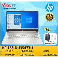 HP 15S-DU3547TU 15.6" LAPTOP (i3-1115G4, 8GB ,512GB SSD,INTEL UHD, W10+OPI,2YW) FREE BAG