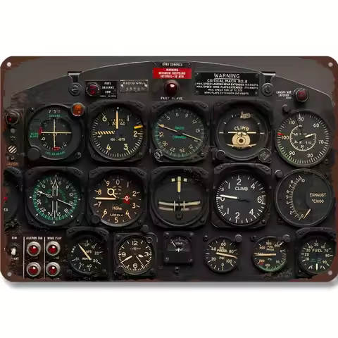 1pc 2D Flat 12x8" Retro Aviation Dashboard Sign - Rustic Industrial Decor, Cafe Garage