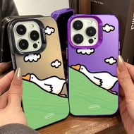 Minimalist Sleep White Duck Phone Case Compatible for IPhone 13 14 15 11 12 Pro Max XR X/XS Max Metal 7/8 Plus Se2020 Independent Mirror Frame Anti Drop Case