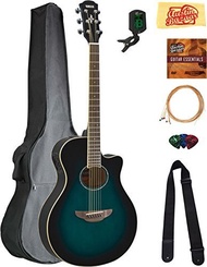 Yamaha APX600 Thin Body Acoustic-Electric Guitar - Oriental Blue Burst Bundle with Gig Bag, Tuner...