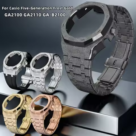 ForCasio G-SHOCK Farm Oak GA2100/GA2110 Stainless Steel 316L Frost Gold Strap Set GA-2100 GA-B2100 M