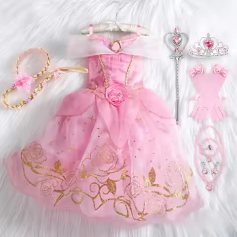 Children's Princess Dress Girls Sleeping Beauty Aurora Princess Party Dress Up Halloween Costume Kid