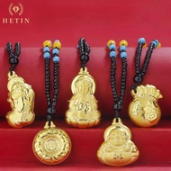 【HETIN】999 pure gold Maitreya  Pendant Double sided pure gold thickened Guanyin Buddha Pixiu pendant necklace