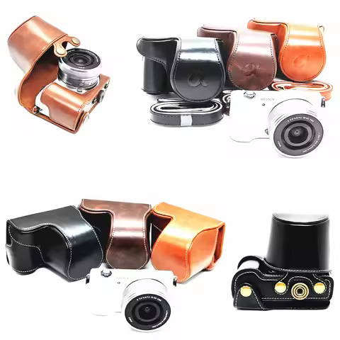 A5000 A5100 NEX3N Synthetic Leather Camera Half Base PU Cover with Shoulder Strap for Sony A5000 A51