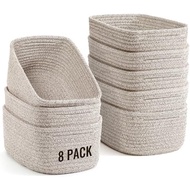 8 Pack Small Storage Baskets for Organizing, Woven Rope Bins for Bathroom, Closet, Shelf Organizer, 