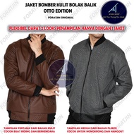 Reversible Leather and Fleece Bomber Jacket with 2 Sides A Side B