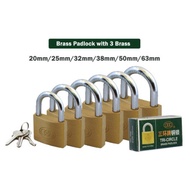 Tri-Circle 261 262 263 264 265 266 267 Brass Padlock + 3 Brass Key 20mm 25mm 32mm 38mm 50mm 63mm 75m