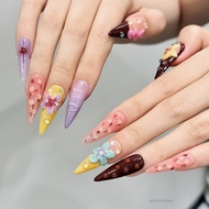 Phụ nữ Long Press on Nails Kit Handmade Gothic False Nails cho DIY Nail Design Art Salon TF-UNI-VN
