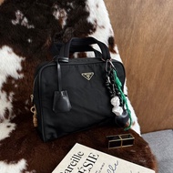 中古包 PRADA 普拉達 黑金尼龍波士頓包