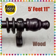 5' feet 11" (1.8 m) Home Decor Wooden Curtain Rod Rose Wood Classic Curtain Hook
