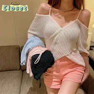 Cilset Ready In Stock Women Off-Shoulder Knitted Shirt Short Sleeves Thin Fabric Comfortable To Wear