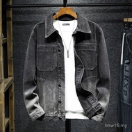 Jaket Denim Gradien Musim Sejuk Musim Gugur Lelaki Gaya Korea Slim Fit Jaket Besbol Pelajar Lelaki J