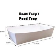 [100Pcs] WHITE  PAPER BOAT TRAY / FOOD TRAY (140MM X 70MM X 40MM)