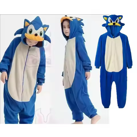 New Egel Onesie Pyjama Hedgehog Sonic Onesie Kids Pajama Coral Fleece Cartoon Jumpusuit Sleepwear Au