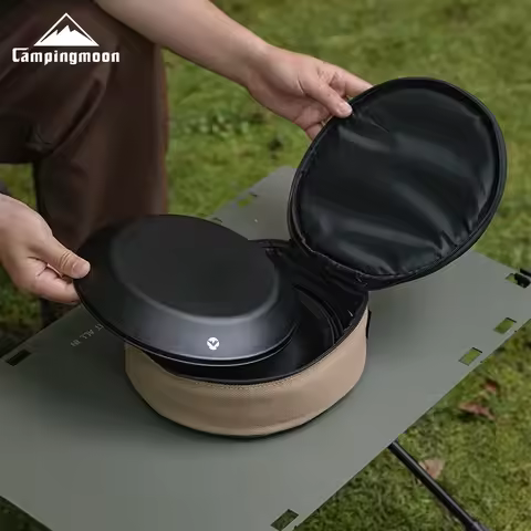 Campingmoon BKS397-1S Black Color Portable 4 in 1 Camping Dishes Set Stackable Stainless Steel Campi