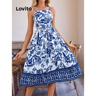 Lovito Boho Dress Floral Smocked Dress for Women LBL15427