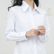 KEMEJA Shirt White Shirt Pleated Pleated White Shirt Long Sleeve Wanita M casual C2B1 women's fashio