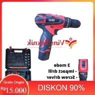 Bisa COD/Bayar di Tempat - Cordless Impact Drill Mesin Bor Tembok 12V Set Vrill Vcd12 Vcd 12 Gratis
