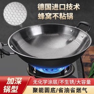 Large Iron Pan Honeycomb Double Ear Uncoated Household German Round Bottom Wok Gas Stove Non-Stick P