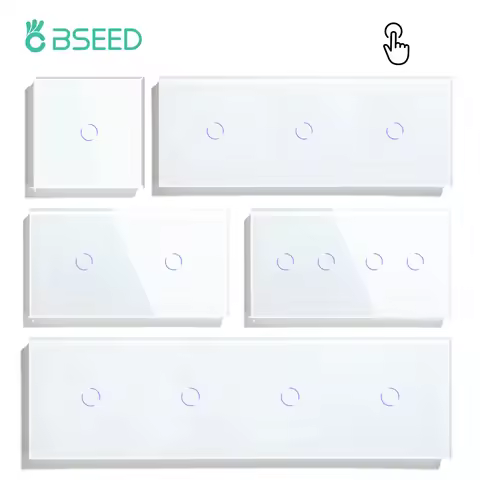 BSEED Touch Switches 1/2/3Gang 1Way Wall Light Switches Blue LED Backlight Glass Sensor Screen Home