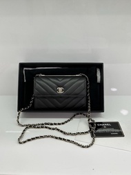 👜Chanel Black leather Trendy Mini Wallet on Chain WOC Series No. 25**** Unused 香奈兒 黑色 斜紋 trendy小woc挎