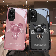 เคส OPPO Reno 10 11 Pro 5G 8Z 7Z 6Z 8T 5G เคส OPPO Reno 11F 8 T 5G เคส OPPO Reno 6 7 8 10 Pro 5G เคส OPPO A79 A98 A78 A57 A77s A77 5G โทรศัพท์มือถือแบบแก้ว กันกระแทก ลายหมีโลหะหรูหรา สําหรั