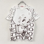 Betty Boop 短袖印花 T 卹，白色/棕色， M/L 碼，古著。