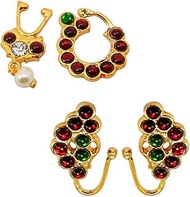 VAMA FASHIONS Golden Bharatanatyam Dance Jewellery Nath Without Piercing Kempu Nose Ring Pin Nathiya