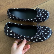 Retro Bow Polka Dot Women's Flats - French Design Black Round Toe Ballet Flats