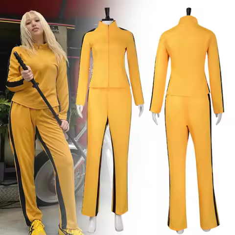 Movie Kill Bill Cosplay Costume Women The Bride Top Coat Pants Suit Killer Uniform Halloween Clothes