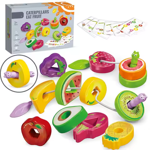 Fruit Shape Montessori Threading Toys Shape Color Sorter Geometric Cognitive Sensory Matching Games 