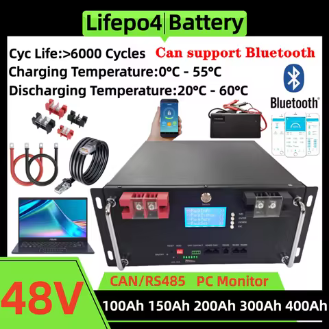 LiFePO4 48V 400Ah15Kwh Battery Bluetooth BMS 51.2V 100Ah 200Ah 120Ah 150Ah Lithium battery 6000 Cycl