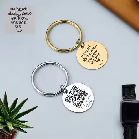 Personalized Laser Engraved Name Text Date Fingerprint QR Code Keychain Father's Day Gift Women Men 
