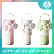 Sidagar Floral Stainless Steel Thermos Bottle With Handle & Straw (316L/750ml)-Premium 3D Emed & Gol