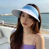 ♛❣ Camouflage color summer sun hat women's UV gradient anti-ultraviolet cycling empty top sun hat showing face small sun hat