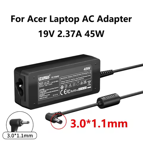 45W AC Adapter For Acer Laptop Charger 19V 2.37A 3.0x1.1mm Compatible With Acer Chromebook Aspire Sw