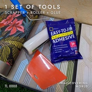 Wallpaper DIY TOOLS Glue Stick-it Wallcovering Adhesive wallpaper glue gam, roller & spatula
