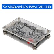 2 in 1 6-ways 5V ARGB /12V ARGB 12V PWM DC Fan Hub with Acrylic Case Magnetic Standoff for ASUS/MSI 5V 3Pin 4Pin LED Controller