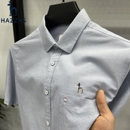 Hazzys Genuine Goods Haggis Summer Men's Cotton Short-Sleeved Shirt Young and Middle-Aged Business C