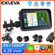 EKLEVA 6.25 inch Motorcycle Carplay Screen DVR 2K Navigation IPX7 Waterproof Moto Monitor Dual Lens 