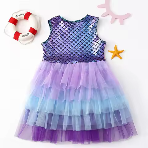 Girls Dress Summer Sleeveless Polyester Tutu Dresses For Girls 3-7 Years Girls Perform Mermaid Dress