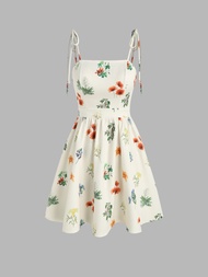 Cider Floral Knotted Ruffle Mini Dress