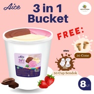 Es Krim Aice Bucket 8 Liter 3 In 1 Neapolitan Gratis Cone / Cup Ready