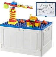 Folding Storage Box with Large Building Lid for Duplo Blocks, 28L Collapsible Storage Bin with Back 