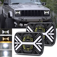 New Design 2PCS 500W 5x7'' 7x6'' Rectangle LED Headlight High Low Sealed Beam Halo Amber Turn Signal