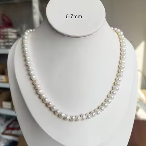 Natural Pearl Necklace Akoya AAA 6-7mm Round Pearl Earring Bracelet Necklace Set 20 Inches * * * 925